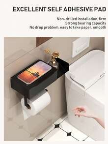 1 件带架子的金属卫生纸架，免钻孔卷纸架，家用湿巾盒卫生纸架，手机架，现代浴室配件 - 彩色 - 查看 8