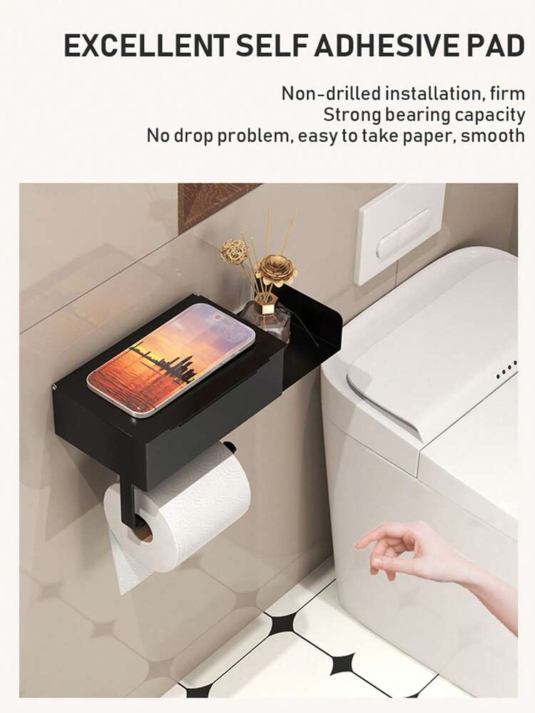 1 件带架子的金属卫生纸架，免钻孔卷纸架，家用湿巾盒卫生纸架，手机架，现代浴室配件 - 彩色 - 查看 8