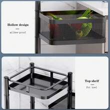 Rollwagen Eckig Mit 4 Ebenen, Küchenwagen Mit 360° Drehbare Räder, Gitterwagen Küchenregal Aus Stahl, Obstwagen - Schwarz - Übersicht 6