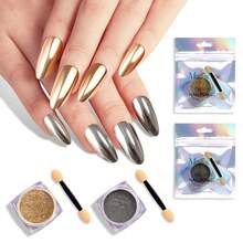 MelodySusie 2Pcs Chrome Nail Powder For Gel Nails,Metallic Mirror Effect Pigment Stylish And Technological Fine Glitter For Home DIY Salon Use{"Color_name":"SilverandChampagneGold"} - 銀色和香檳金色 - 查看 1