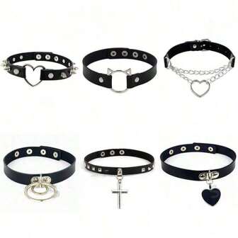 Punk Gothic Black Pu Leather Heart Cross Round Choker Necklace For Women Spike Rivet Neck Jewelry Chocker Collar Necklaces