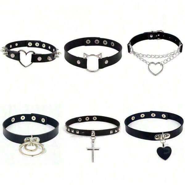 Colar gargantilha punk gótico preto com cruz em formato de coração e gargantilha redonda para mulheres, joia com rebite e ponta
