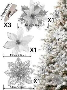 3/6/12/18/24 buc flori artificiale de Crăciun cu clipsuri, 3 stiluri ornamente de brad de Crăciun cu sclipici flori pentru ghirlandă DIY Crăciun Anul Nou petrecere decorare