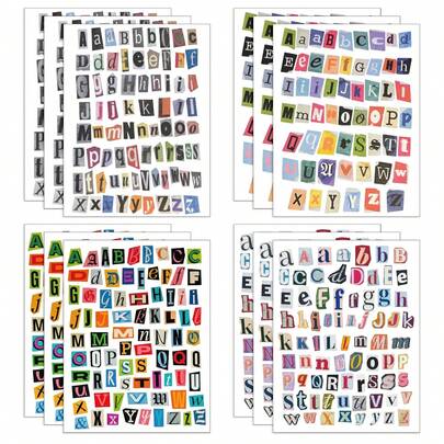 852pcs/12sheets Vintage Magazine Letter Stickers, Small Ransom Letter Stickers, Suitable For Scrapbooking, Diary, Notebook, Laptop, Water Bottle, DIY Crafts, Gifts, Miscellaneous Journal