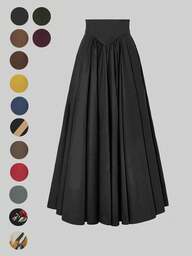 Elegant Ladies' Skirts In The New Autumn And Early Autumn Of 2025 Are Suitable For Dating, Student Wear, Daily Travel, Basic Versatile, Leisure, Beach And Other Scenes, Elegant And Casual Ladies' Skirts, Solid Color, Plastic Waist A Pleated Design, Woven Fabrics, A Variety Of Colors To Choose From, Suitable For Going Out To Wear, Can Also Be Used As Home Clothing.