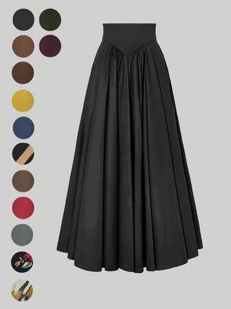 Gonne eleganti da donna per l'autunno e l'inizio dell'autunno 2025, adatte per appuntamenti, abbigliamento studentesco, viaggi quotidiani, versatili di base, tempo libero, spiaggia e altre occasioni. Gonne da donna eleganti e casual, in tinta unita, con design a vita in plastica e pieghe, in tessuti lavorati, disponibili in vari colori, adatte per uscire e possono essere indossate anche come abbigliamento domestico.