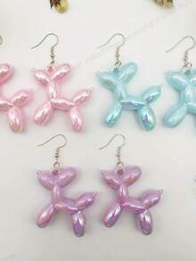 1 par de pendientes colgantes de perro globo juguetón - Acrílico de colores caramelo con acabado AB, estilo de dibujos animados lindo, ganchos de hierro hipoalergénicos - Perfecto para uso diario y como regalo