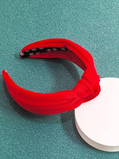 شريط رأس قماش أحمر للكريسماس، شريط رأس مرن مزين بفيونكة بسيطة، يستخدم للشعر والمكياج والديادم