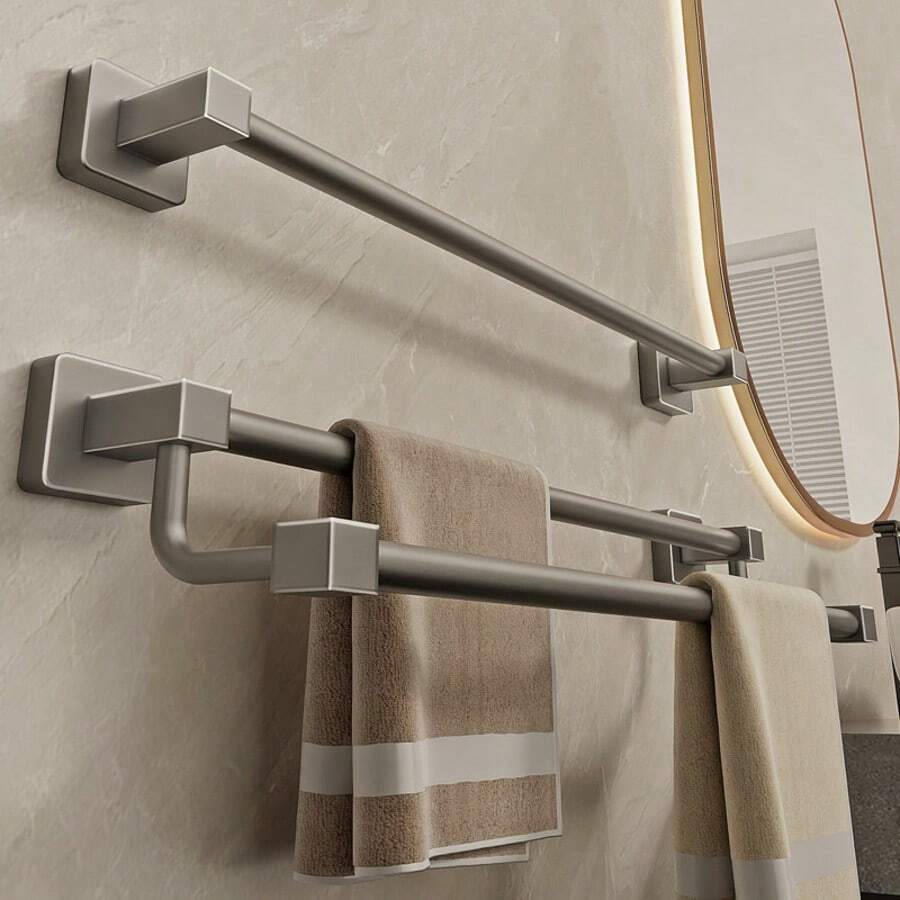 Gunmetal Gray Bathroom Towel Rack, Punch-Free, Wall-Mounted Bathroom Towel Hanging Rod And Storage Rack For The Washroom