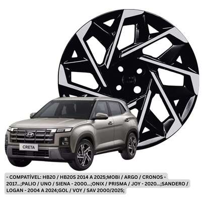 GRID CALOTAS Jogo com 4 Calotas Aro 14" Preto/Prata Modelo Sport Creta 2025 Grid - 203CB-PBP-E