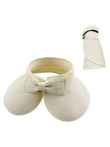 1Pc Solid Color Adjustable Sun Hats For Women Fashionable Women Wide Brim Hat Roll-Up Straw Sun Visor Hat