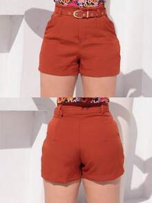 Women's Tailored Shorts With Belt And Pocket Thin Belt - 瓦 - 查看 3