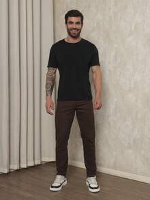 Men's Slim Fit Dress Twill Pants With Built-In Pockets And Lycra - Cà phê nâu - Xem 5