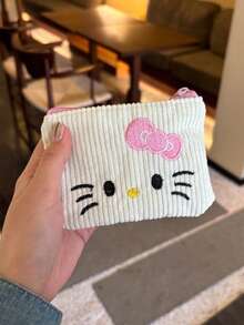 Sanrio 1 pieza Monedero bordado con gato Kitty de Sanrio, bolsa de almacenamiento mini, bolsa cosmética portátil, bordado de alta calidad para mujer, billetera mini, monedero, billetera de viaje de otoño, monedero para monedas, monedero para dinero, estilo Y2K