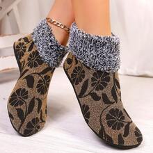 1 Pair Random New Floor Socks, Women's Winter Indoor Slippers Socks, Thermal Lined Thick Floor Socks For Warmth