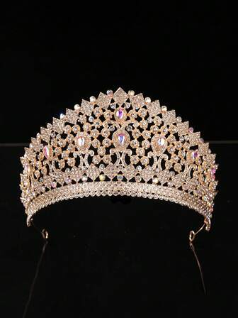 1pc Elegant Baroque Style Bridal Crown, With Golden Alloy Gemstone Headband. Suitable For Weddings, Birthday Parties, Halloween Parties, Women's Costume Decoration