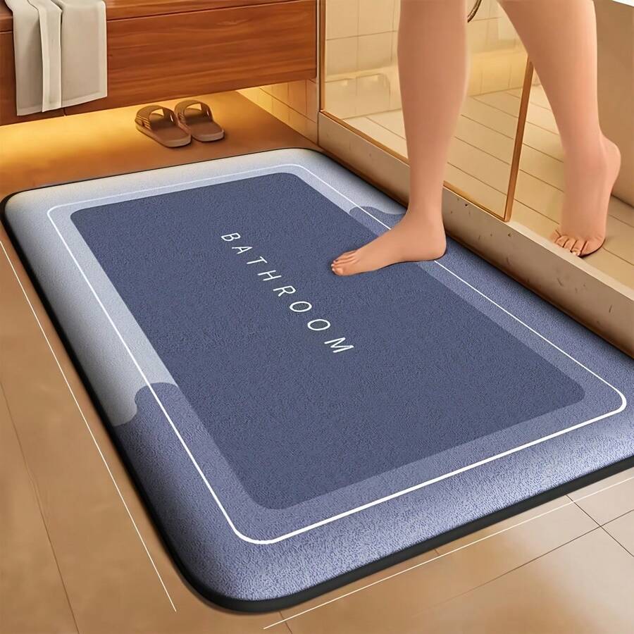 Simple Flannel Bathroom Absorbent Mat Doorstep Mat Home Kitchen Mat Toilet Quick-Drying Foot Pad Anti-Slip Entrance Mat - 白色 - 查看 1