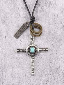 1 buc colier cu pandantiv metalic vintage cu mărgele, lanț lung cu frânghie de ceară neagră, colier metalic minimalist gotic la modă, stil hiphop, colier pentru cupluri