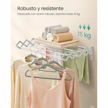 Secadora de Ropa, Tendedero de Pared, Tendedero Acorden, 9 Varillas Escalonadas, Extensible y Plegable, Acero, Negro Tinta MLLR802B01 - Blanco Nube + 61.3W cm - Ver 7