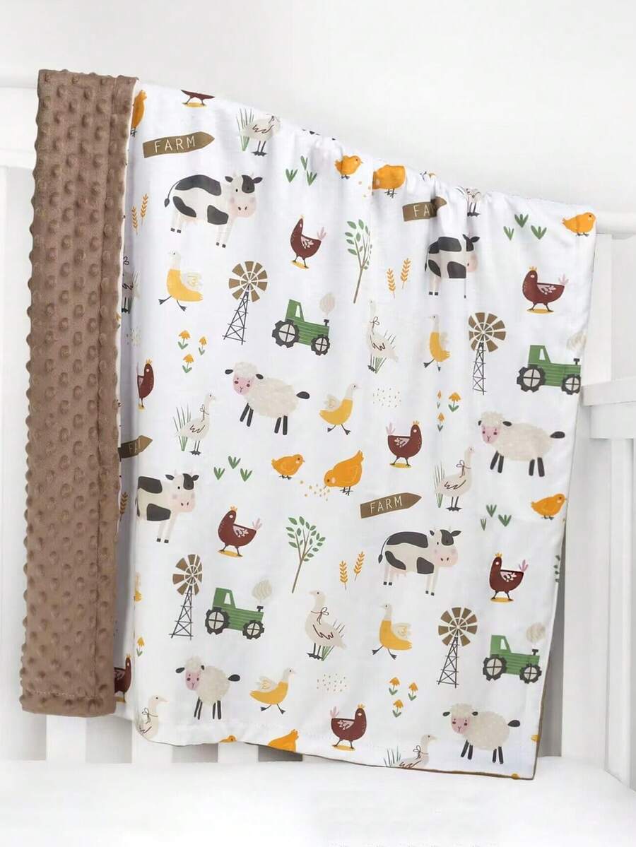 1 Stück Baby/Kleinkind Decke, weich & leicht, doppellagiges Pünktchen Rückenmaterial, geeignet für Babybett, mit süßem Bauernhoftier Muster, Größe 30 x 40 Zoll