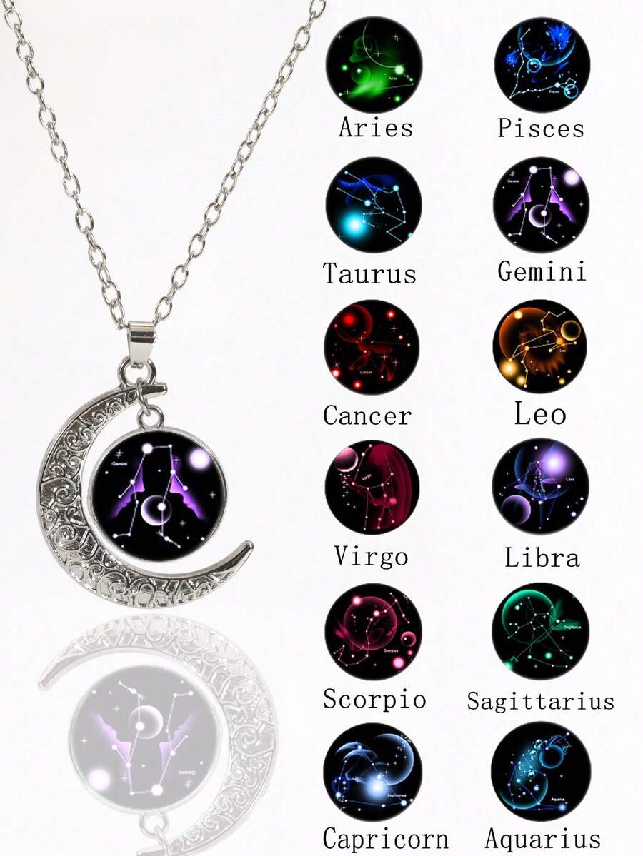 1pc-12pcs Retro Luminous Moon 12 Zodiac Signs Pendant Necklaces, Party Birthday Gifts & Daily Wear