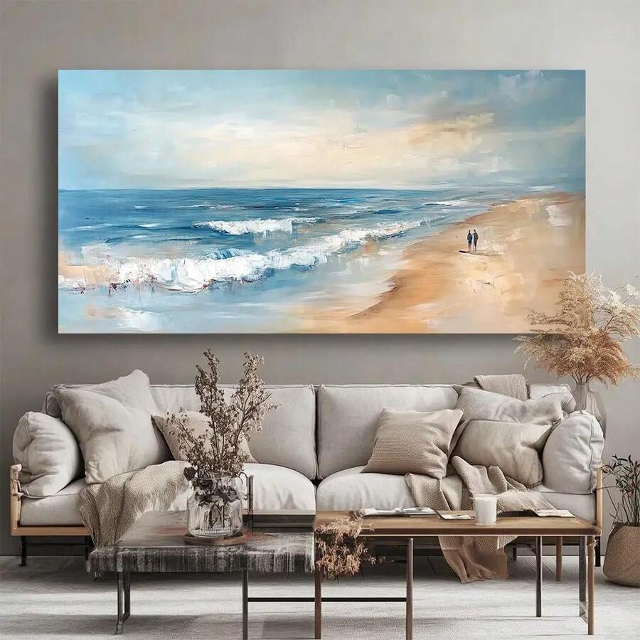 Poster-Canvas Wall Art Beach Couple Painting Modern Abstract Painting 1.5-Inch Framed Picture Living Room Bedroom Office Home Decoration High Quality Print On Canvas - 彩色 - 查看 1