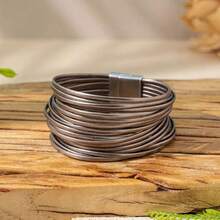 1pc Boho Vacation Style Multilayer Contrast Magnetic Buckle Bracelet Unisex Rock Hippie Wide-Brimmed Disturbing Bangle Wrap Bracelet For Women