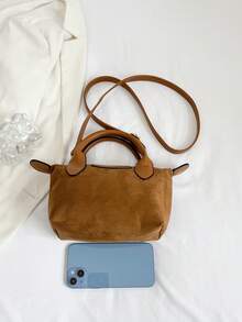 1 pezzo Borsa a spalla da donna di design di nicchia, versatile, nuova per il 2025, di grande capacità, colore unito, minimalista, stile retrò, borsa di lusso di alta gamma a forma di raviolo, borsa a tracolla in camoscio adatta per uscite, shopping, visite turistiche, lavoro, appuntamenti