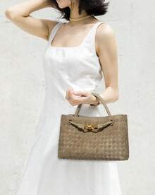 Suede Woven Tote Bag For Women Retro Woven Bag Handbag Bow Shoulder Satchel Suede Crossbody Purse Handle Tote Handbags2025 - Coffee - 查看 5