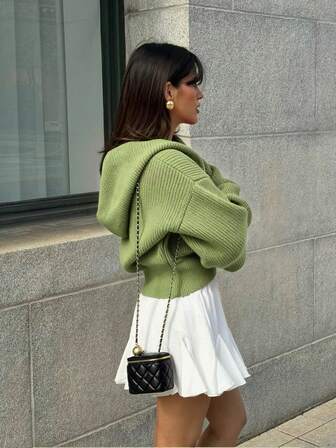 HoloChill Women's Casual Style Hooded Contrast Button Pocket Drawstring Cardigan, Summer Casual New Arrival