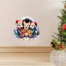 ملصق حائط عيد الميلاد قطعة واحدة، عائلة فأر جميلة هدية، ملصق عيد الميلاد، ملصق فأر كرتوني ذاتي اللصق من البي في سي، مناسب للغرفة المعيشية والنوم وغرف الأطفال والنوافذ والأبواب وديكور المنزل في العطلات