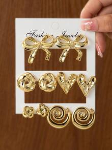 2-10pcs Fashionable & Elegant Bow, Heart, Floral Earrings Set, Minimalist & Versatile Earrings For Women