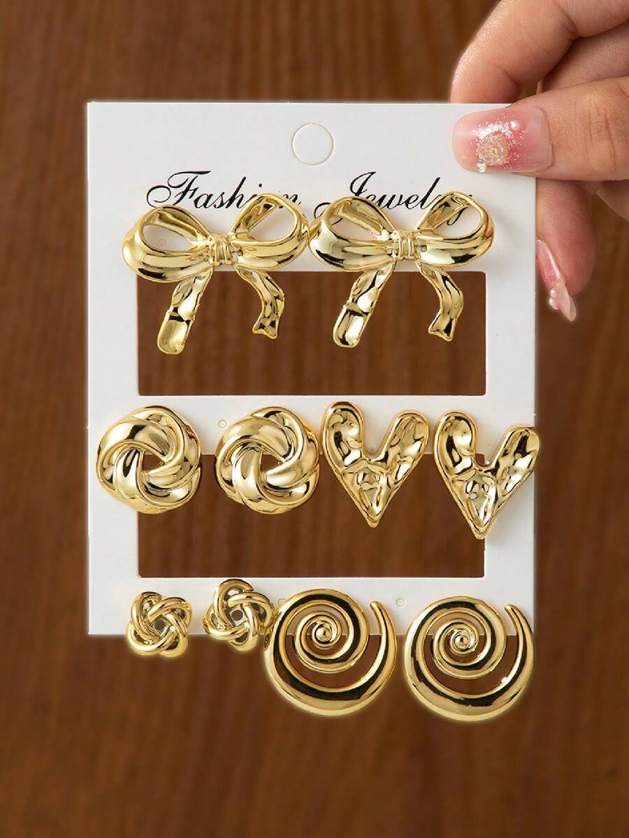 2-10pcs Fashionable & Elegant Bow, Heart, Floral Earrings Set, Minimalist & Versatile Earrings For Women