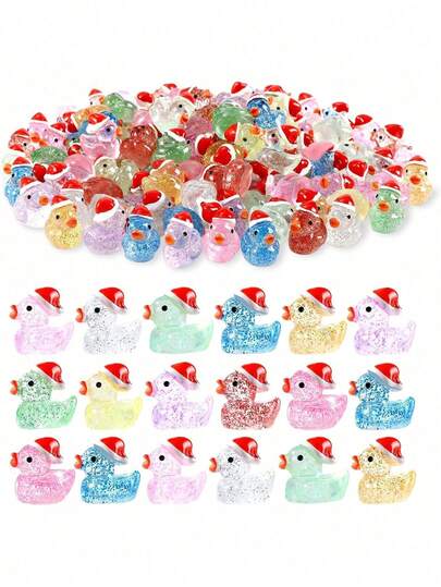 30/20/10pcs Christmas Mini Glitter Ducks Colorful Small Resin Ducks Concealable Plastic Miniature Ducks Potted Plants Gardening Landscaping Ornaments Christmas Gift Bag Filler Party Gift Decoration