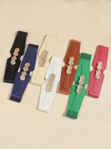 1pc Women's Elastic Waist Belt, Stretchy PU Leather Waist Band Decoration For Dresses, Versatile & Fashionable