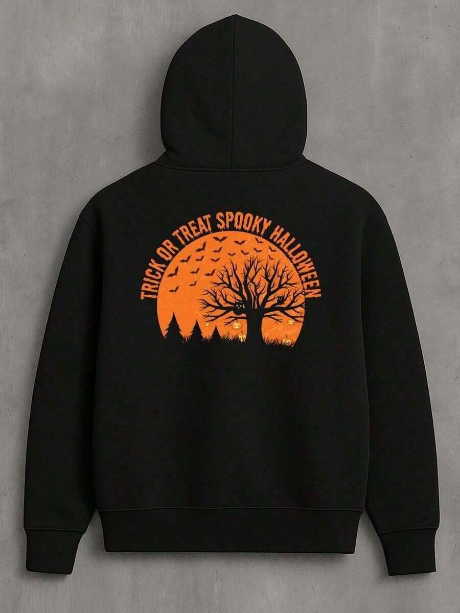 Halloween Hoodies Sweatshirt Mens Black Stylish Autumn/Winter Outerwear, Sweatshirts , Plus Size Hoodies , Cool Hoodies,Soft And Comfortable,Fall Hoodies,Men's Fall Clothes,Street Wear,Halloween,Mens Hoodies,Y2k Clothes,Jesus Hoodie,Thanksgiving Day,Nightmare Before Christmas,Christmas - 黑色 - 查看 1