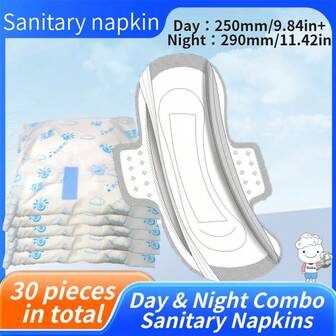 30-Piece Value Pack" Ultra-Thin Daily & Overnight Sanitary Protection – 15*250mm (Day) + 15*290mm (Night), Skin-Friendly & Breathable