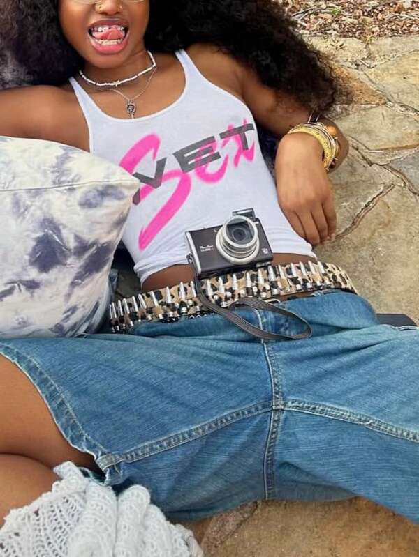 1 pièce Ceinture en PU de style punk de rue rétro à imprimé léopard, forme de balle. Convient pour Halloween, le style de rue, les vacances et le port quotidien