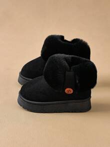 2025新款冬季儿童靴子毛绒鞋透气男女童保暖加厚防滑软底雪地靴 - 黑色 - 查看 2