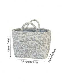 1Pc Floral Print Quilted Storage Basket, Foldable Large Capacity Bag With Handle, Multifunctional Organizer For Cosmetics, Toys, Laundry & Home Decor - Multicolor - View 10