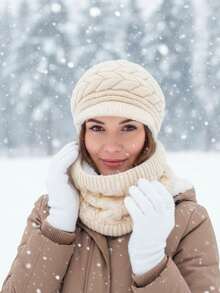 1顶纯色针织帽，带保暖内衬，加厚保暖护耳帽，时尚针织帽，适合日常外出、滑雪、徒步旅行、度假、搭配服装等。 - 款式C - 查看 9