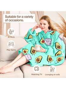 Wearable Blanket Hoodie For Adult,Soft Comfort With Pockets, Cartoon Cute Style, Machine Washable,Suitable For Autumn And Winter Warm, Christmas Gift, New Year Gift Ect - 酪梨 - 查看 9