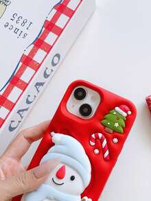 Cute Snowman On Red Background Cartoon Christmas Phone Case, Silicone Shockproof Cover Compatible With Apple 17/16/15/14/13/12 Pro Max