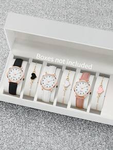 6 件套女士时尚休闲数字表盘石英腕表 + 心形手链（不含表盒） - 彩色 - 查看 9