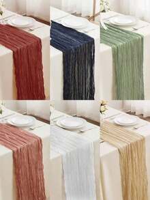 Room Decor 1pc, 90*180cm Cheesecloth Bohemian Polyester Table Runners,Pleated Atmospheric Table Runner,Solid Color Table Cover,Holiday Desktop Decoration Fabric Table Runner,Home Decoration,Dining Table Decor,Room Decor,Wedding Decor