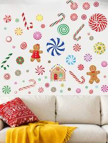 57PCS-57PCS-Adezive pentru fereastră de Crăciun, model nou, cu model de turtă dulce, pentru fereastră, pentru sticlă, față-verso, 3D, Crăciun, bomboane de Crăciun, adezive pentru fereastră, turtă dulce, autocolante cu mentă, pentru decorațiuni de petrecere Candyland, marturii, fereastră, sărbători, decorațiuni de Crăciun, decorațiuni de Crăciun, Crăciun