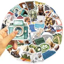 50pcs Watercolor Sticker Set, Cute Camping Stickers, Fun Outdoor Stickers, Waterproof Vinyl Stickers For Water Bottles, Laptops, Notebooks, Phones, Luggage, Journals, Fridges, Etc. - K - View 4