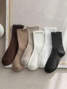 6 Pairs Girls' Lolita Style Colorful Ruffle Trim Ankle Socks, Versatile For Dresses - Multicolor - View 8