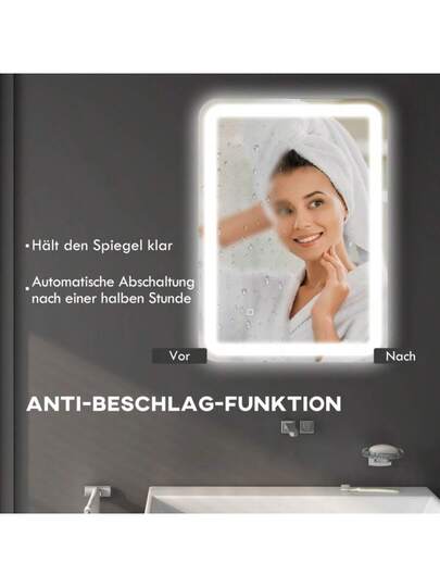 Kleankin LED Bathroom Mirror, 50 70 Cm, Verlichting Touch Switch, IP44, Automatic Defogging, Memory Function, Zilver Tempered Glass view 6