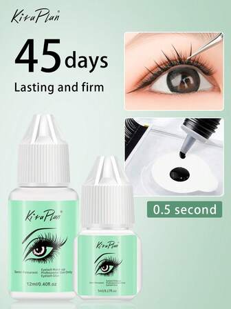 KiraPlan 专业睫毛胶 1/2/3 件 5/12ml 速干强力定型睫毛胶 0.5-1 秒持久 6-7 周保持化妆睫毛胶 高品质防过敏适用于家庭沙龙群集睫毛适用于所有睫毛类型初学者专业人士家庭睫毛应用精确涂抹器尖端速干配方